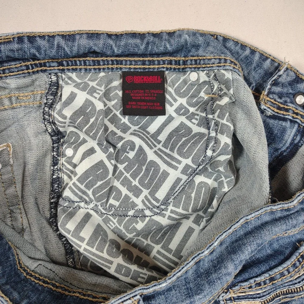 Rock & Roll Denim Bootcut Men 38x34 Blue Relaxed Double Barrel Stretch Denim